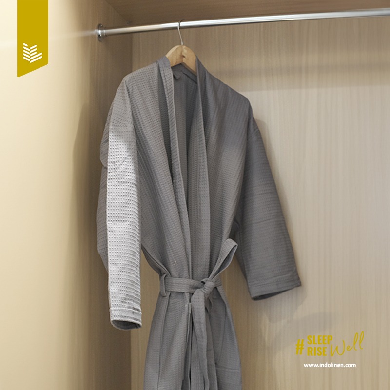 IndoLinen Bathrobe Cotton Waffle Grey
