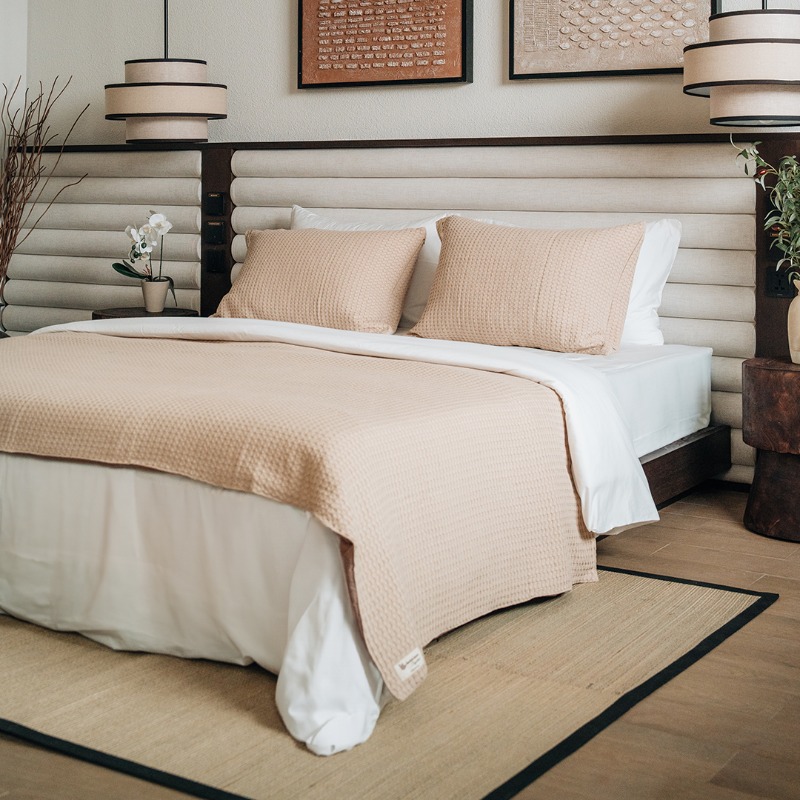 IndoLinen Blanket Set Beige Cotton Waffle