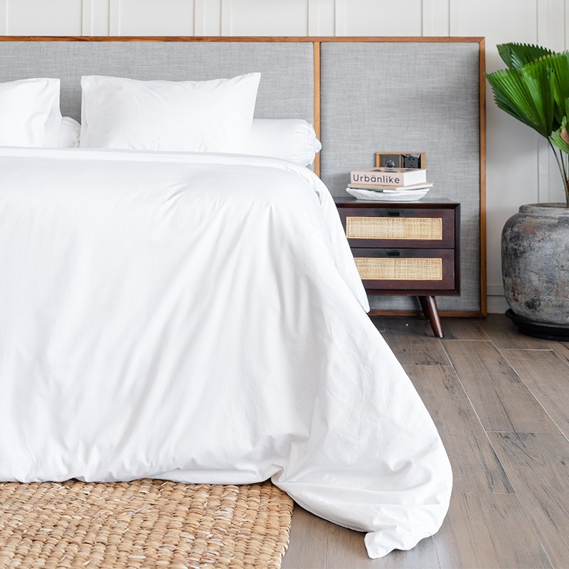 Bed Set Deluxe TC 400 Plain White 100% Cotton - Single