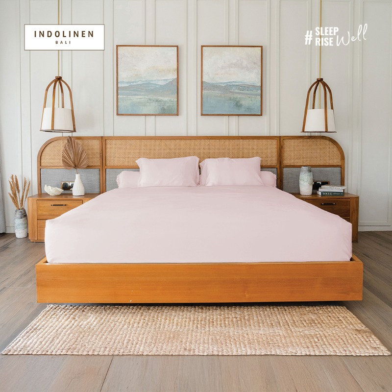 IndoLinen Bamboo Lyocell Bed Sheets Set Standard Dusty Pink - Queen