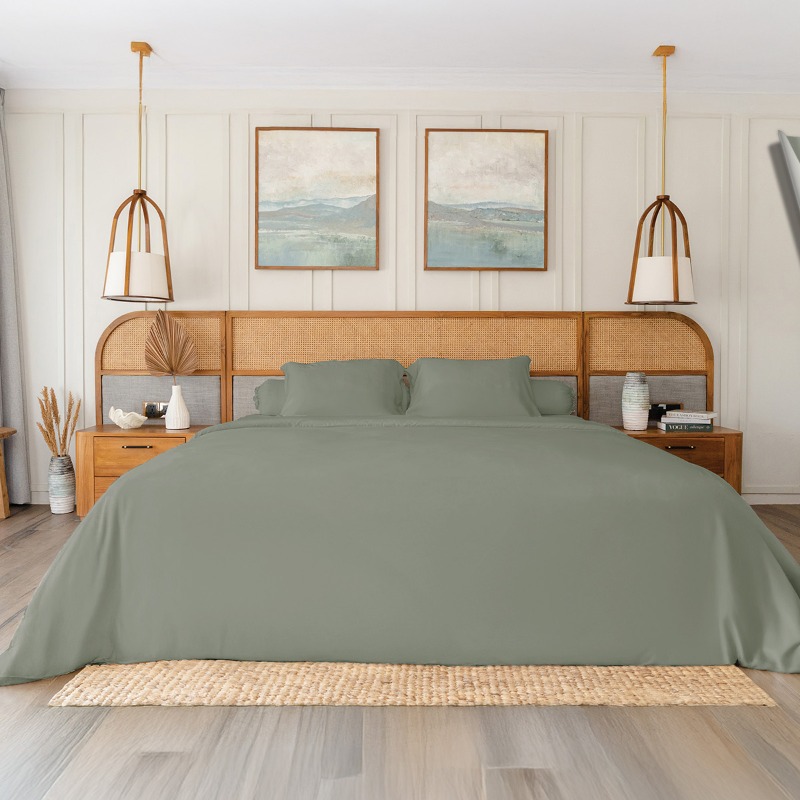 IndoLinen Bamboo Lyocell Complete Bed Sheets Set Greeny Grey
